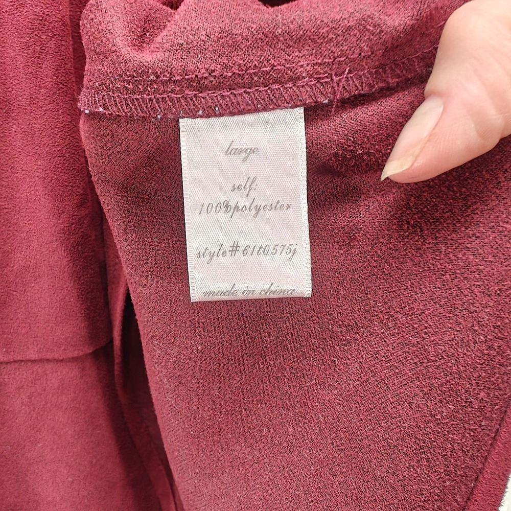 Alya Womens Blouse Large Burgundy Red Faux Suede Lace Peplum Tank Top‎ - Picture 4 of 5